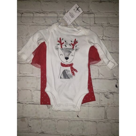 Nwt Just One You By Carter's Baby Girl Reindeer Christmas Bodysuit &  Tutu Pants - Picture 1 of 2